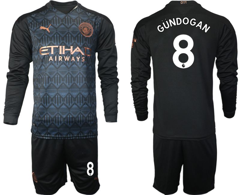 Men 2020-2021 club Manchester city home long sleeve #8 black Soccer Jerseys
